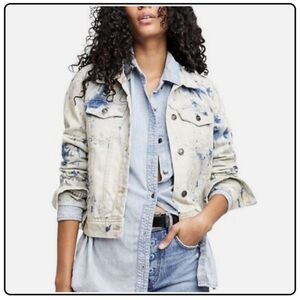 Free People Rumors Jones Tie Dye Blue Denim Jean Jacket Size XS EXTRA SMALL